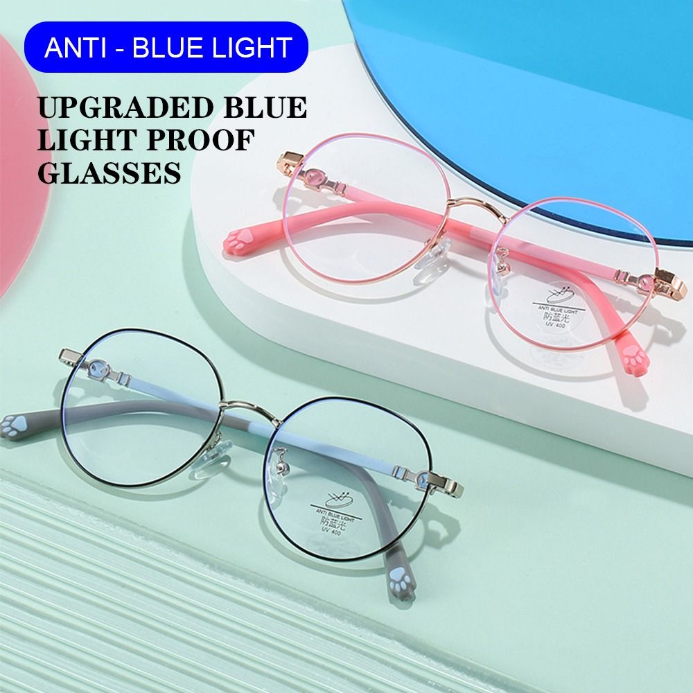 Tablet Accessories For Girls - แว่นตาเด็กป้องกันแสงสีฟ้าแว่นตากันแดดทรงกลม pelindung Mata คอมพิวเตอร์เด็กหญิงเด็กชายสำหรับเด็กกรอบแว่นตาน้ำหนักเบาพิเศษ